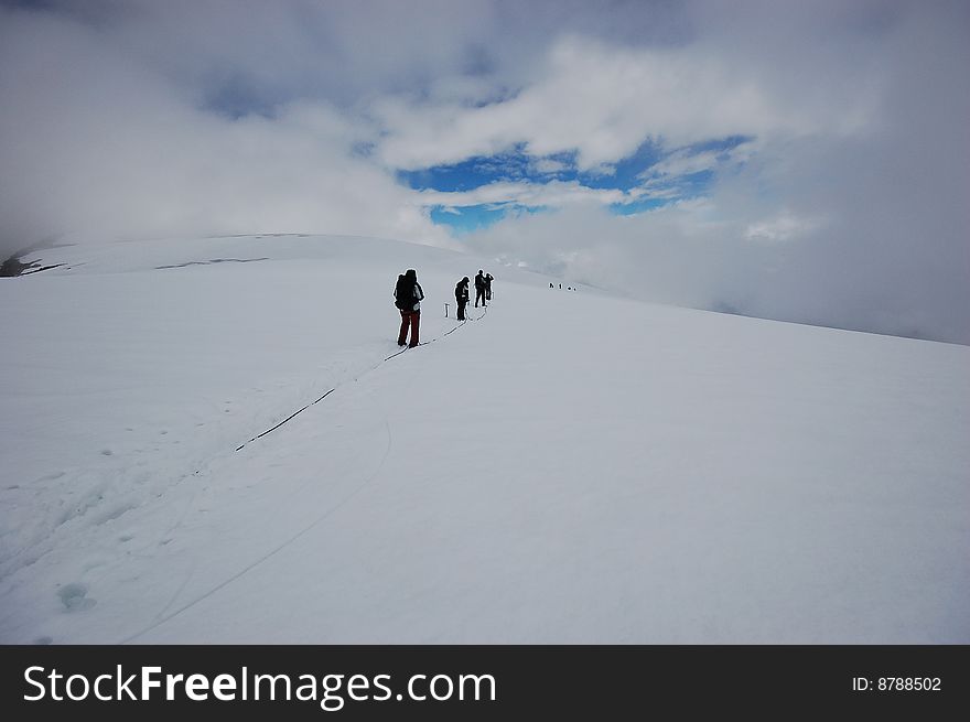 High mountain and glacier with cracks. High mountain and glacier with cracks