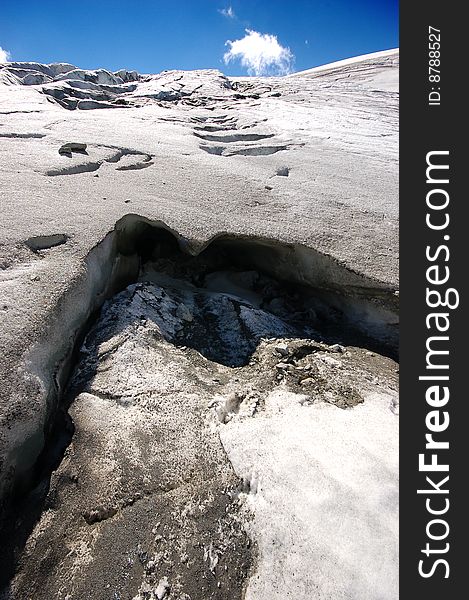 High mountain and glacier with cracks. High mountain and glacier with cracks