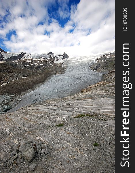 High mountain and glacier with cracks. High mountain and glacier with cracks