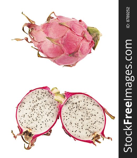 Pink pitahaya (dragon-fruit) on a white.