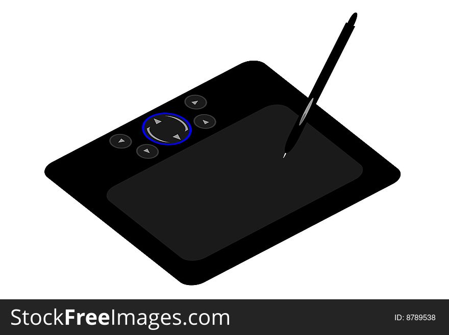 A computer drawing tablet with pen