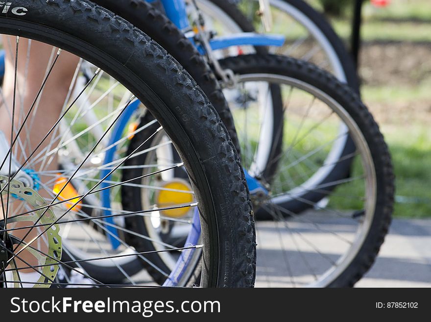 Bicycles waiting turn in agility competition.