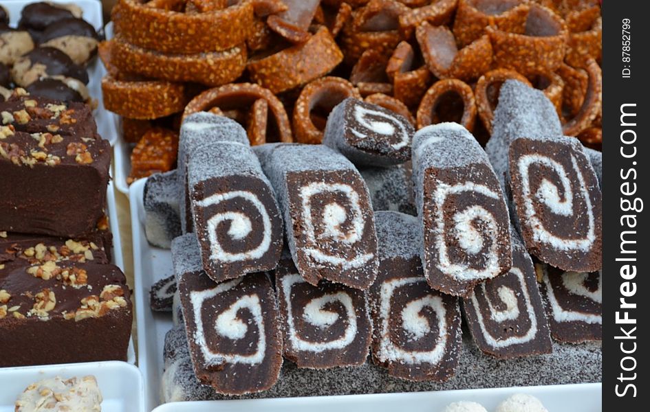 brownies-with-wallnuts-coconut-rolls-and-caramel-rings