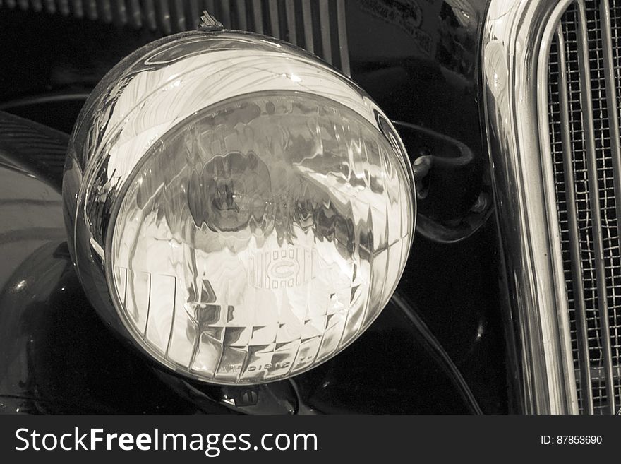 Chrome headlamps of an antique 1930&#039;s automobile. Chrome headlamps of an antique 1930&#039;s automobile
