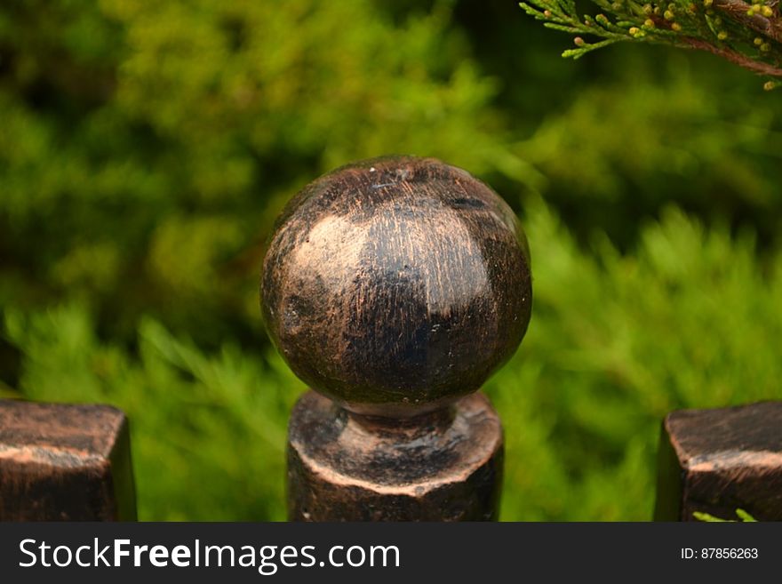 Metallic-knob-on-garden-fence