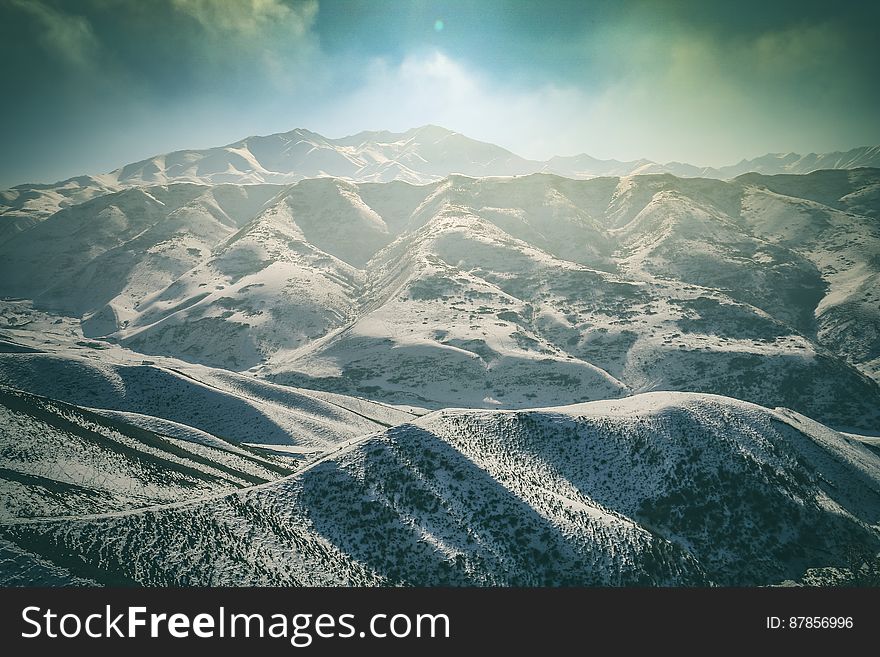 Frozen forest and mountains