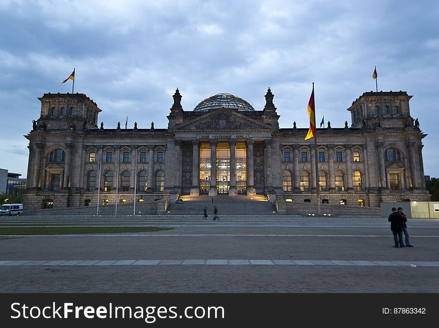 German Parliament building, the Reichstag opened in 1894. It was heavily damaged during World War II, to be restored and its cupola remade as a 360 degree panor. German Parliament building, the Reichstag opened in 1894. It was heavily damaged during World War II, to be restored and its cupola remade as a 360 degree panor
