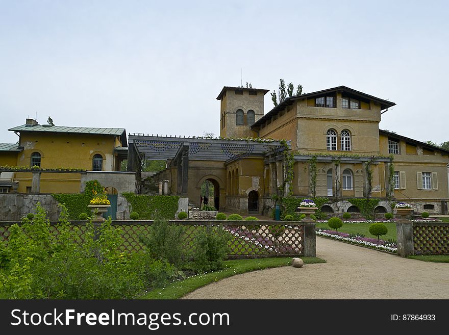 Italian style villa built by prince Frederick William, with garden and pergola entrance.