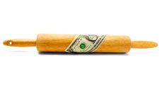 One Dollar Wrapped On Rolling Pin Stock Images