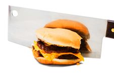 Meat Cleaver Cutting A Burger Stock Image Meat Cleaver Cutting A Burger Stock Image
