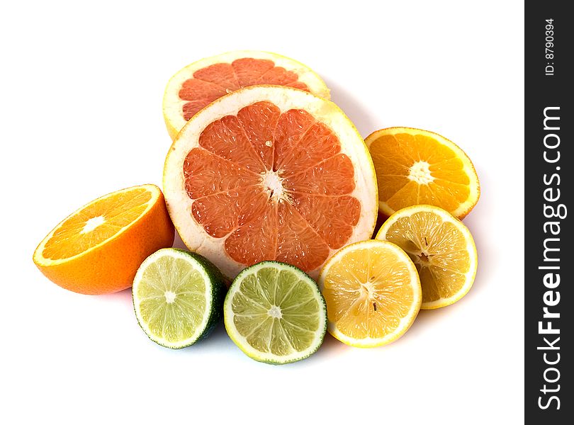 Big assortment of citrus isolated on white. Big assortment of citrus isolated on white