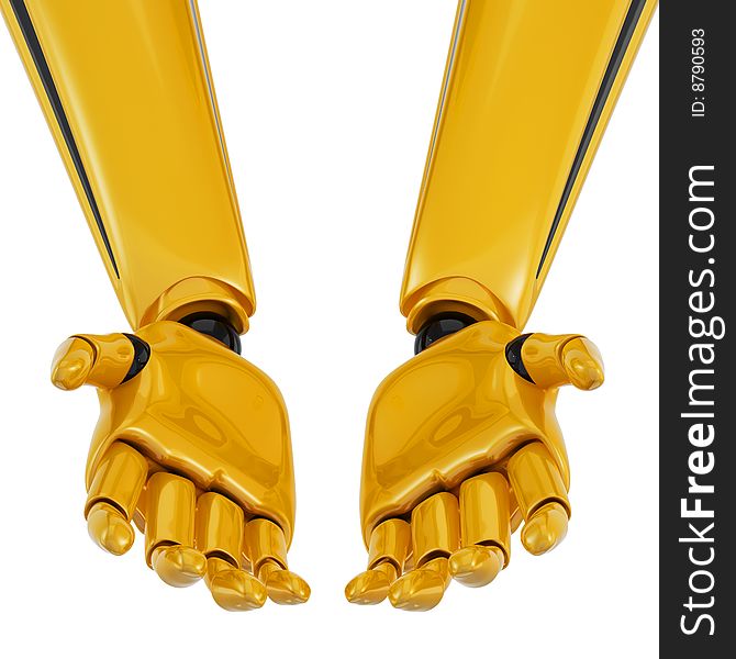 Golden robotic palms turned up. Including clipping path. Golden robotic palms turned up. Including clipping path