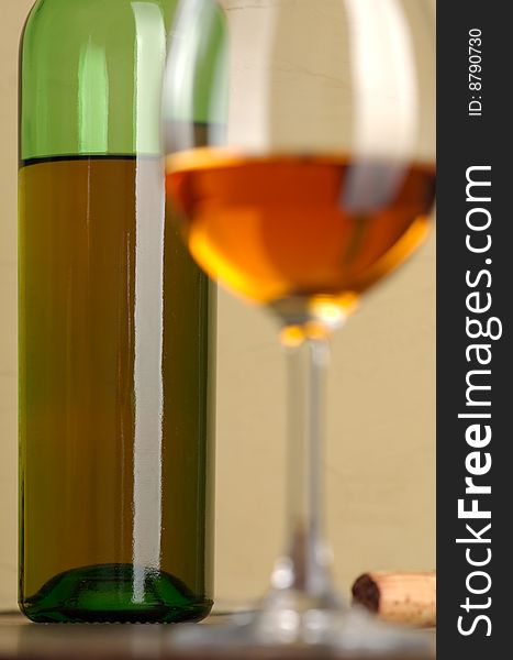 Glass and bottle of excellent white wine
