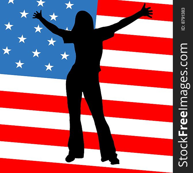 Women Silhouette On American Flag