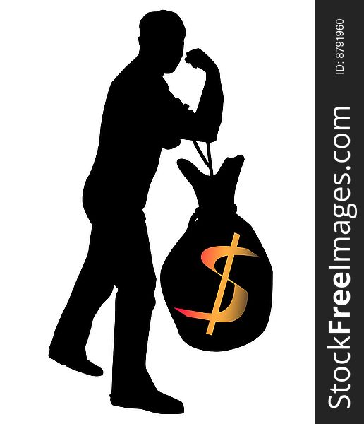 Business man presentation and bag with dollars
