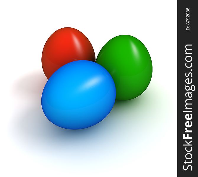 3D Render Group of easter eggs of three colors (red, green and blue). 3D Render Group of easter eggs of three colors (red, green and blue)