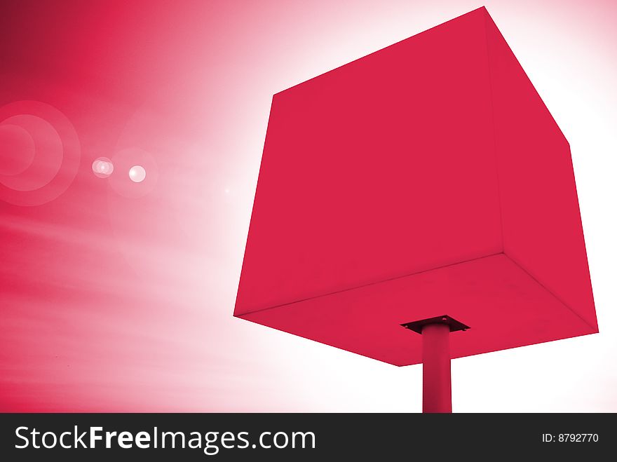 Red illuminated cube on leg at white background. Red illuminated cube on leg at white background