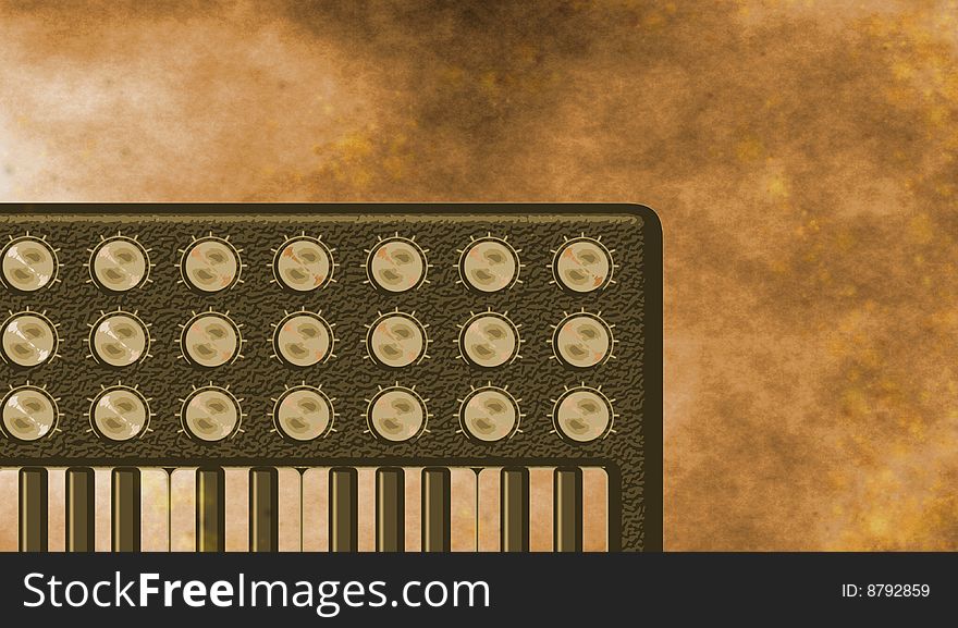 Grunge background with an old stylized analogue synthesizer. Grunge background with an old stylized analogue synthesizer