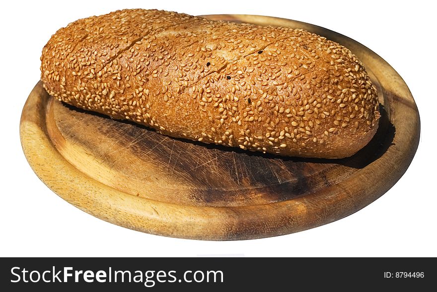 Fresh bread with sesame isolated on white