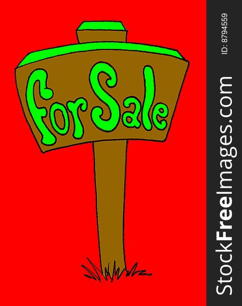 A bold for sale sign utilizing a complimentary color scheme