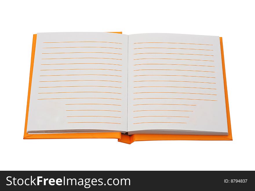 Orange Notebook with empty pages isolated over white