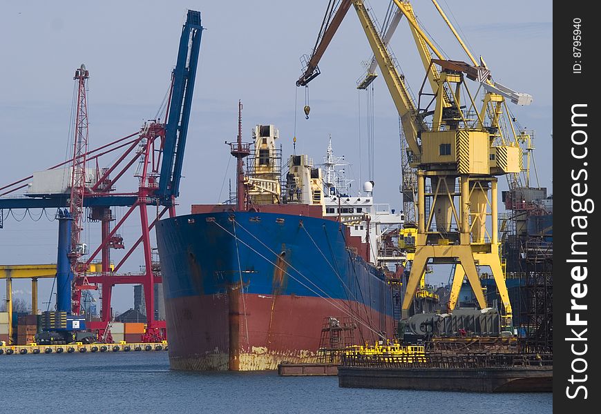 A ship in a dry dock. A ship in a dry dock