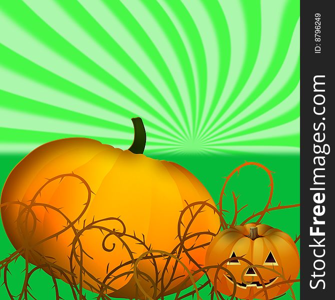 Funky background with pumpkins in thorns. Funky background with pumpkins in thorns