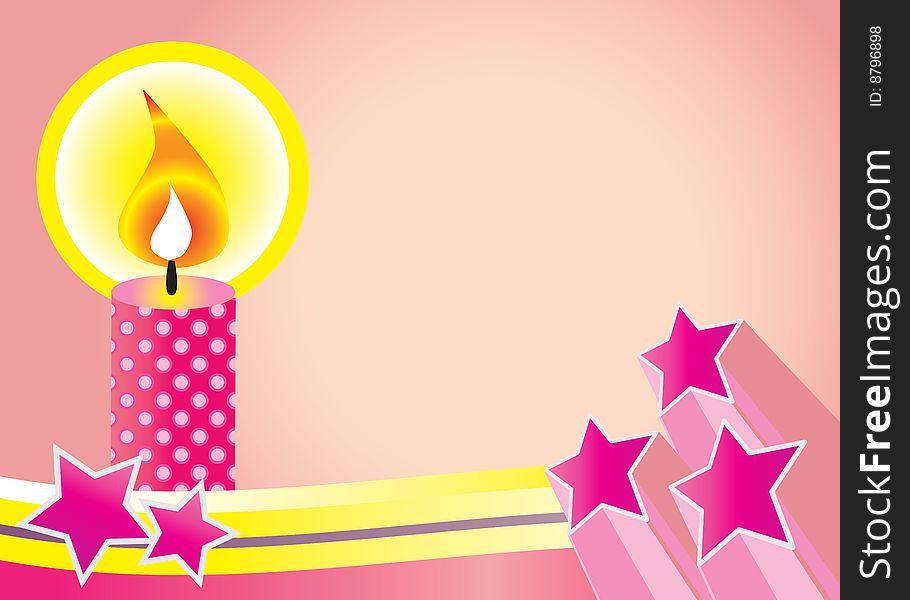 Illustration of pink candle background with copy space