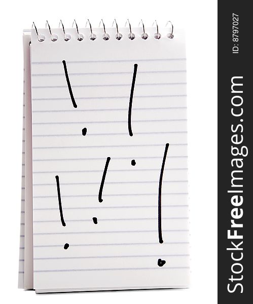 Exclamation point on a spiral notebook isolated over white. Exclamation point on a spiral notebook isolated over white