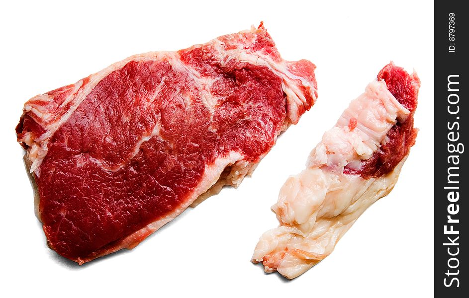 Two slices of beef isolated over white