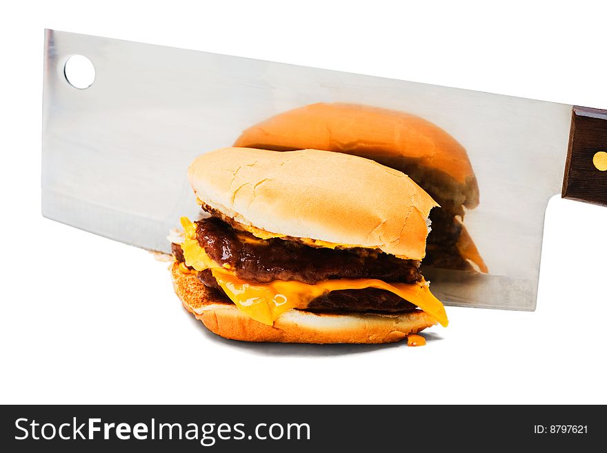 Meat Cleaver Cutting A Burger