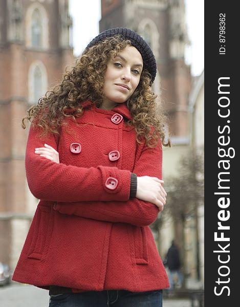 Schoolgirl With Beret On Head