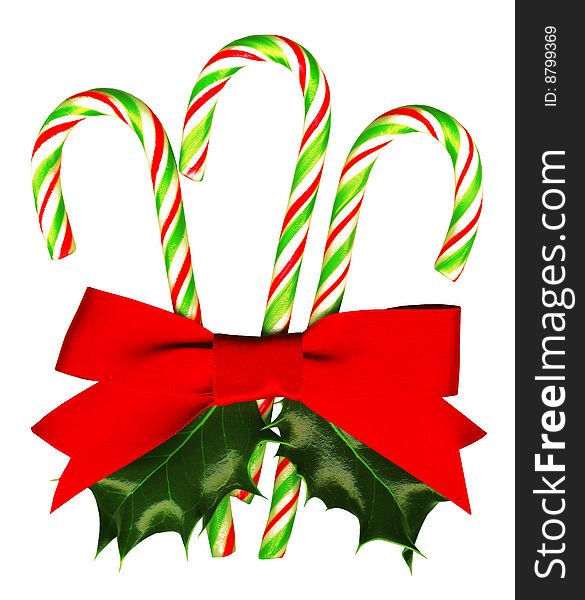 Candy cane with pretty holly leaves