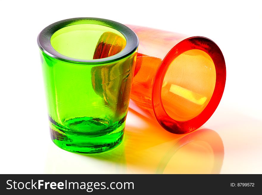 Two color red and green glass candlestick. Two color red and green glass candlestick