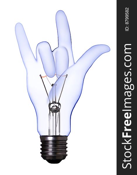 Love sign hand lamp bulb with clipping path