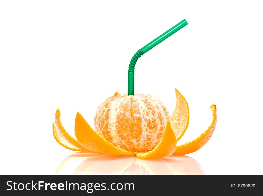 Ripe yellow mandarine on a white background. Ripe yellow mandarine on a white background