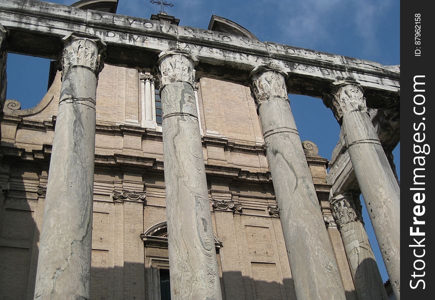 Exterior of a historical building with classical style columns. Exterior of a historical building with classical style columns.