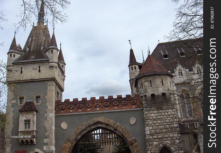 Vajdahunyad Castle gates in Budapest, Hungary.