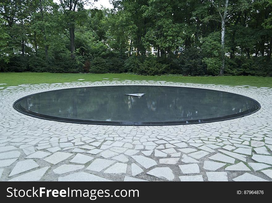 The pool of the Memorial to the Sinti and Roma Victims of National Socialism in Berlin, Germany.