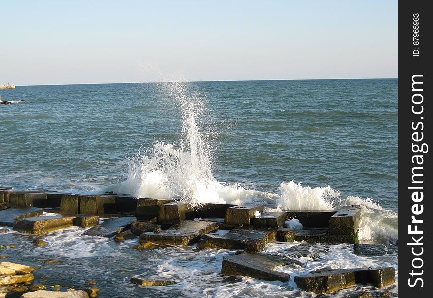 Waves hitting ashore on the sea.