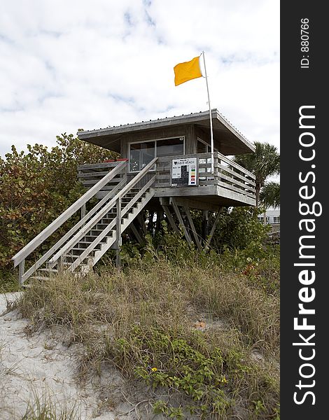 Lifeguard station on venice beach florida flying and orange flag united states taken in march 2006