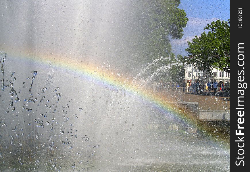 Rainbow on the fountain in Kharkiv Shevchenko Park, Ukraine