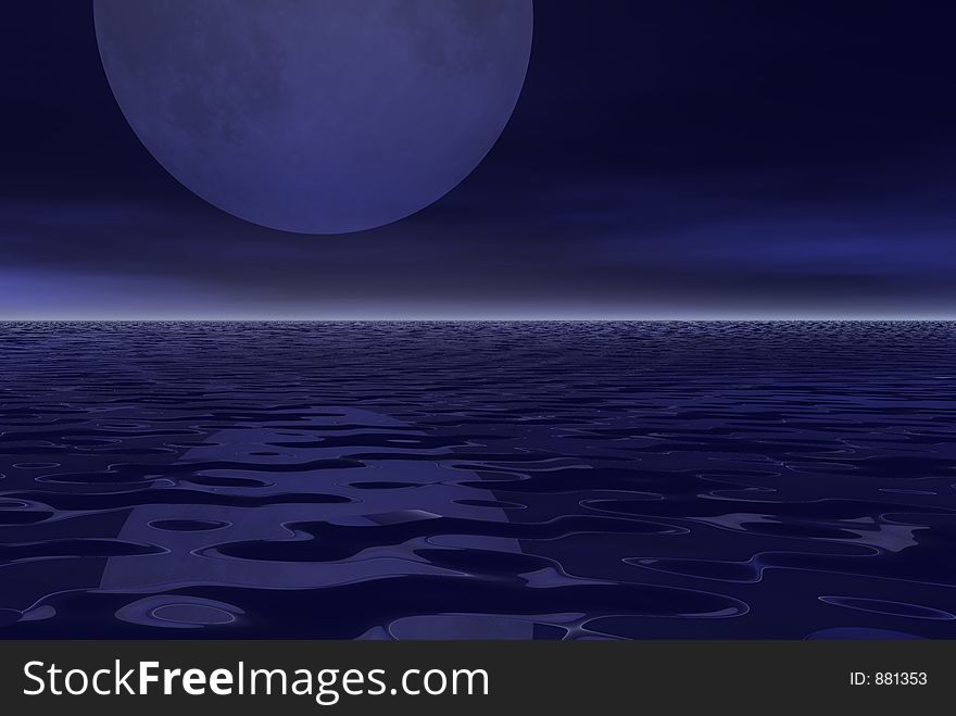 Big moon with beautiful water and white haze. Big moon with beautiful water and white haze