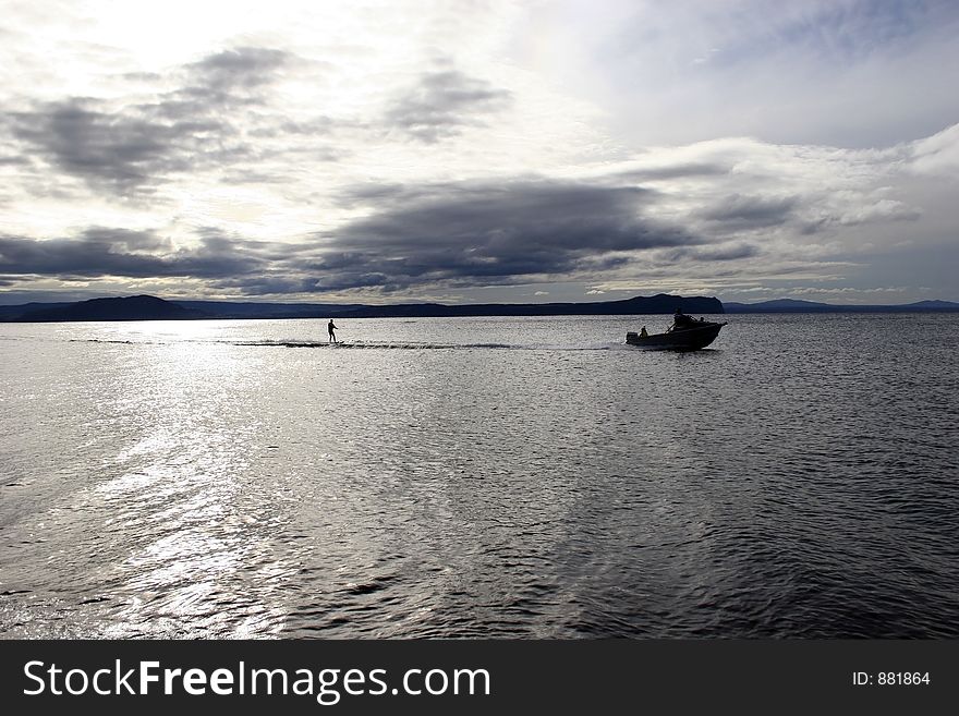 Water Skiing on Lake Taupo, New Zealand