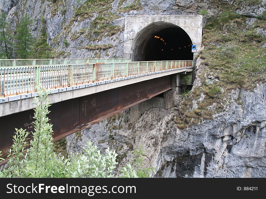 Tunnel and Bridge near Marmolada Alps Dolomiti Italy. Tunnel and Bridge near Marmolada Alps Dolomiti Italy