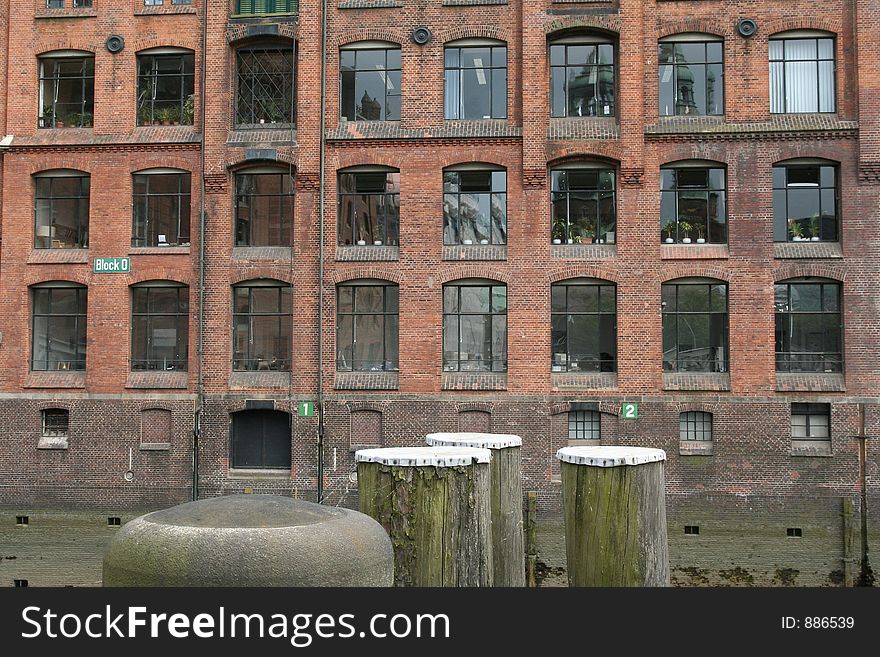 Old storeroom house's facade in Hamburg's free zone area