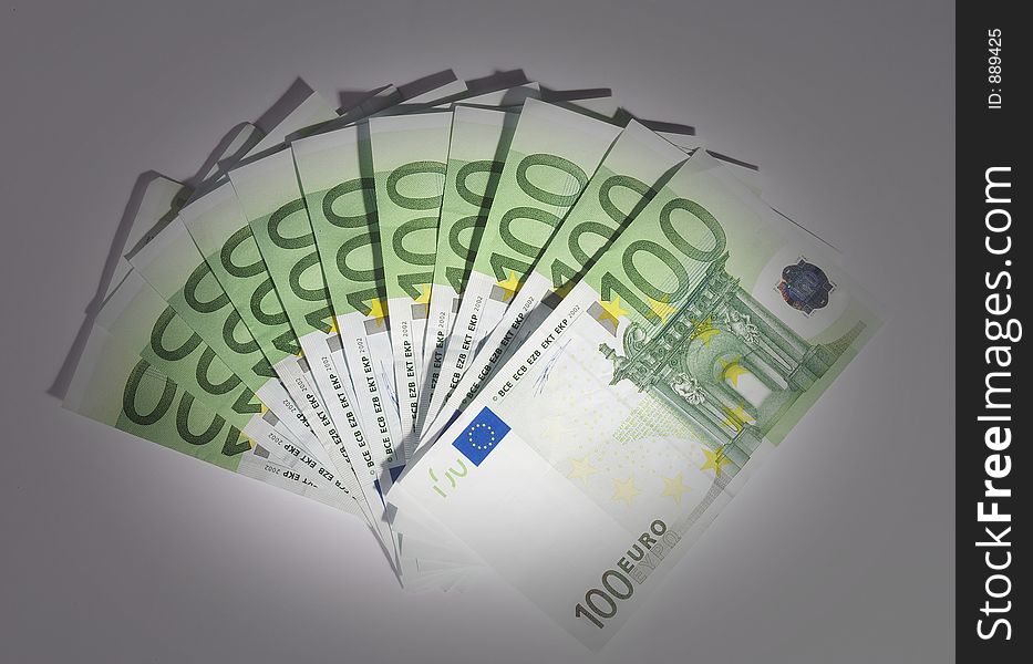 Blower of hundred euro- bills with spot on it