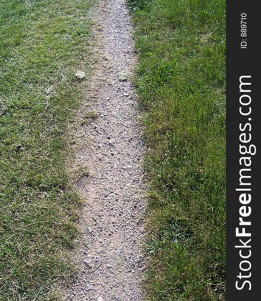 Dirt path at center with grass on left and right sides