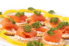 Smoked Salmon And Cream Cheese On Crackers Royalty Free Stock Image Smoked Salmon And Cream Cheese On Crackers Royalty Free Stock Image