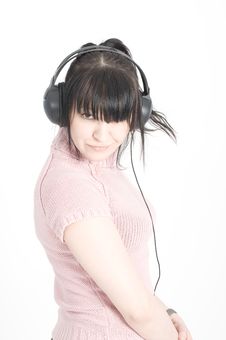 Beautiful Brunette Girl Is Listening To Music Stock Photos Beautiful Brunette Girl Is Listening To Music Stock Photos